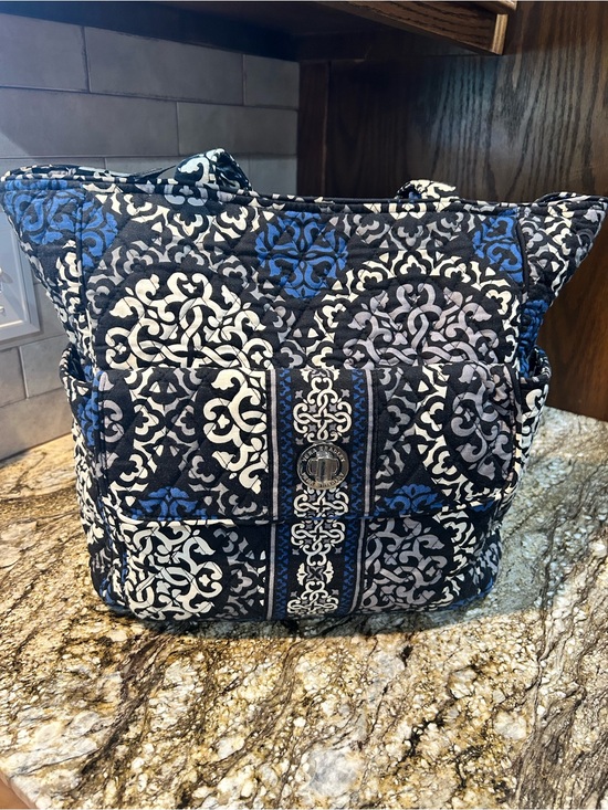 Vera Bradley Handbags - Vera Bradley Quilted Pattern Tote Bag in Black, White & Blue